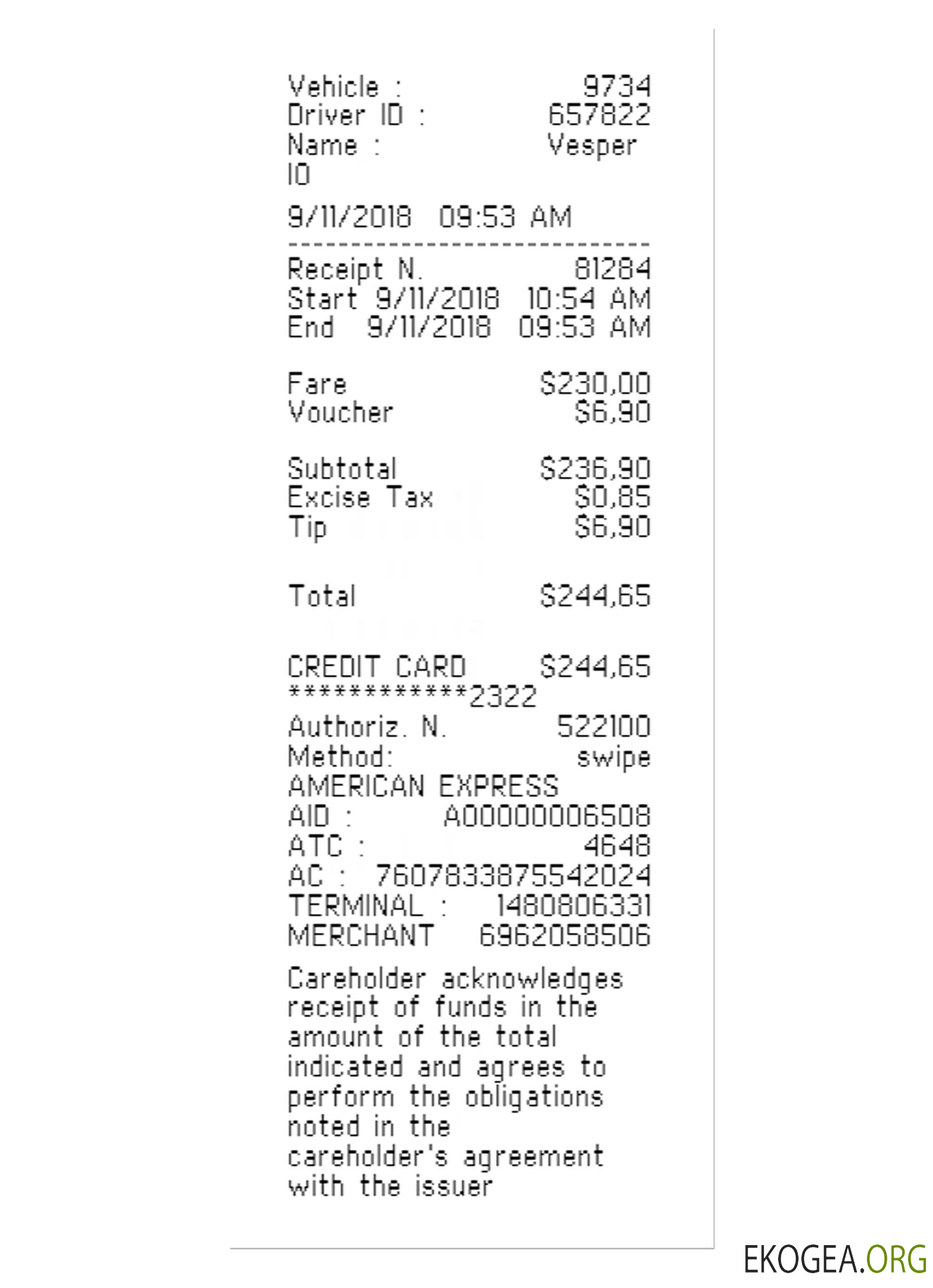 Modèle de reçu de paiement de TAXI